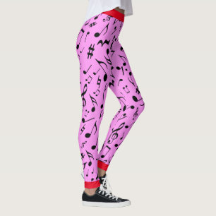 Leggings Black Music Notes on Pink (ou Your Col)