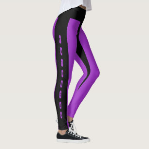 Leggings Black Purple Stripes Motif Nom personnalisé Patric