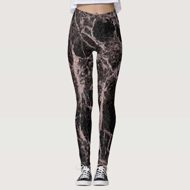 Leggings Black & Rose Gold Pink Parties scintillant Marble  (Devant)