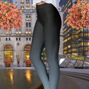 Leggings Black To Teal Bue Gray Ombre Gradient Fade