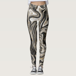 Leggings Black White & Gold Chic Swirl Moderne Abstrait