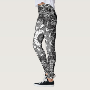 Leggings Black white, openwork, mandala
