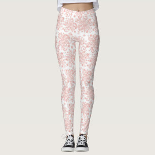 Leggings Blanc avec Motif de dentelle rose