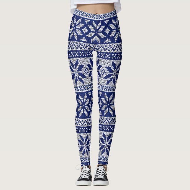 Leggings Blanc bleu d'hiver de flocon de neige de motif (Devant)