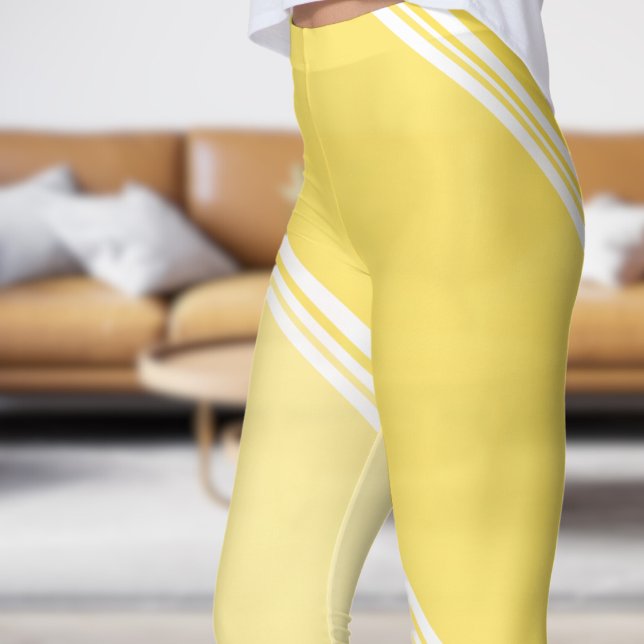 Leggings Blanc chic sous Pale Yellow Banded Print (Chic White under Pale Yellow Banded Print Leggings)