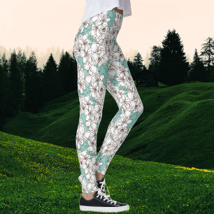 Leggings Blanc Flora Bunch Aqua Turquoise Brown