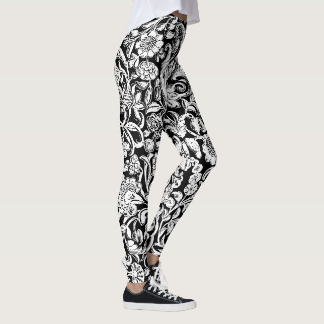 Leggings Blanc floral antique sur noir (Droite)