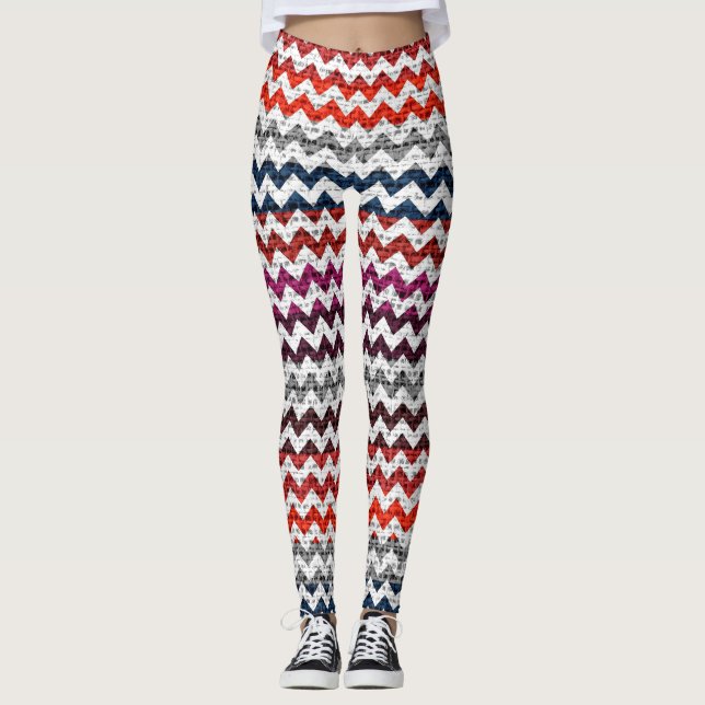 Leggings Blanc gris rouge Chevron Motif Burlap Look (Devant)