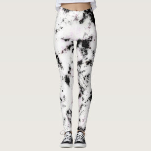 Leggings Blanc noir marbre rose Paint Splash Abstrait