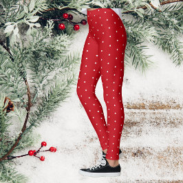 Leggings Blanc Polka Dot Neige Rouge Noël