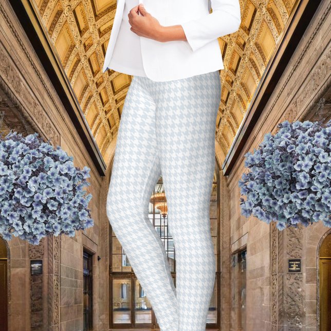 Leggings Blanc & Silvery Dusty Blue Houndstooth (Créateur téléchargé)