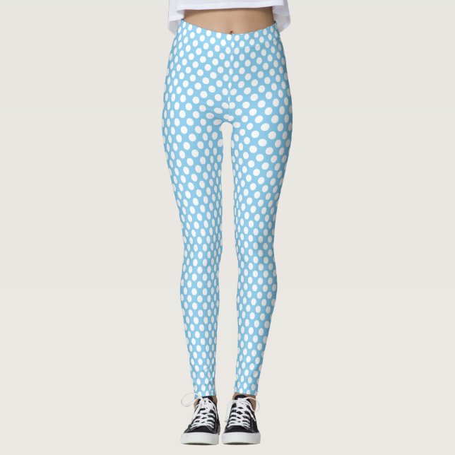 Leggings Blanc sur Bébé Bleu Petite taille Pois (Devant)