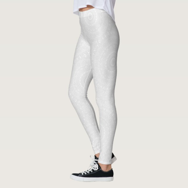 Leggings Blanc sur blanc Motif de mandala géométrique (Gauche)