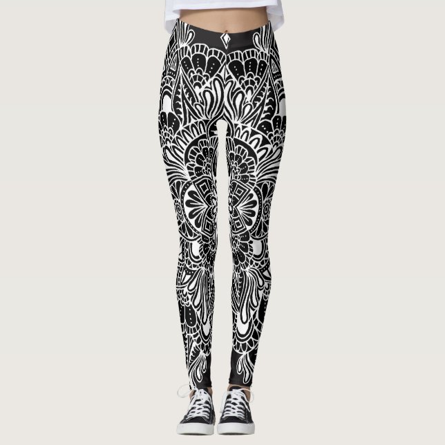 Leggings Blanc sur le mandala noir (Devant)