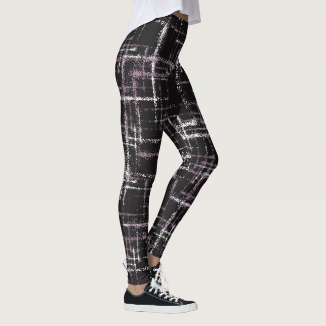 Leggings Blanc violet sur les carrés rayés noirs (Droite)