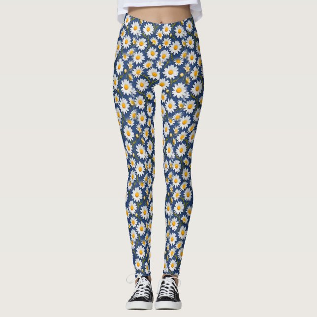 Leggings Blancs anglais sur bleu (Devant)