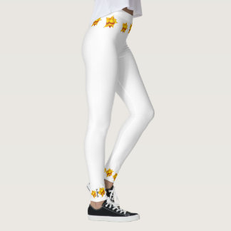 Leggings blancs au design floral jaune