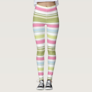 Leggings Blancs, Roses, Bleus & Vert