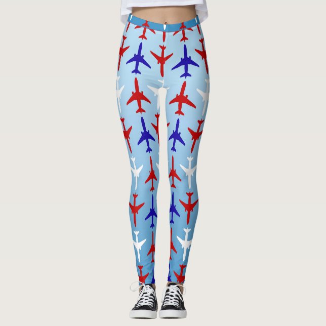 Leggings Blancs rouges et Motifs bleus (Devant)
