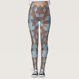 Leggings - Blau und Braun-Quilt-Muster