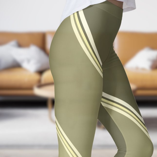 Leggings Blé chic sous impression en bande grise (Chic Wheat under Gray Banded Print Leggings)