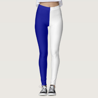Leggings Bleu Blanc Deux Tons Fractionné Moitié Design