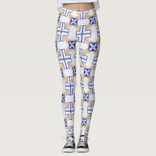 Leggings Bleu Blanc Jaune Azulejo Portugais Carreaux Motif