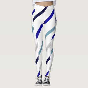 Leggings Bleu blanc rayé Marine royale et bleu gris