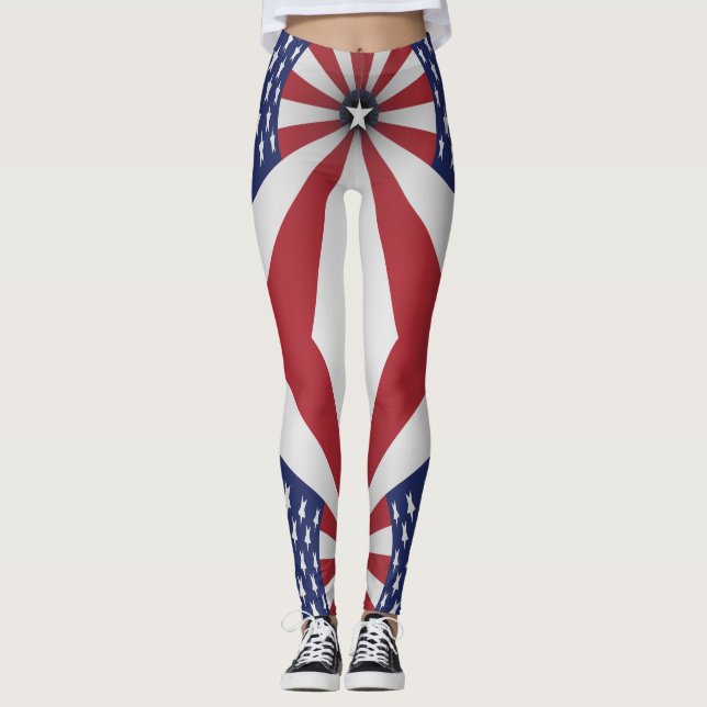 Leggings Bleu blanc rouge Etats-Unis de rayures d'étoiles (Devant)
