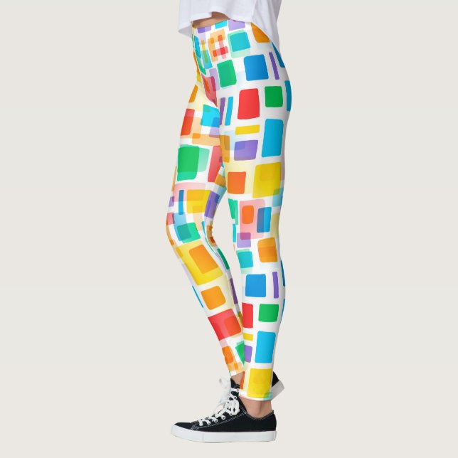 Leggings Bleu Bleu Vert Orange Rouge Violet Motif Art (Gauche)