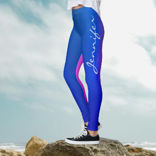 Leggings Bleu Branché Dégradé Bicolore Rose Blanc Script