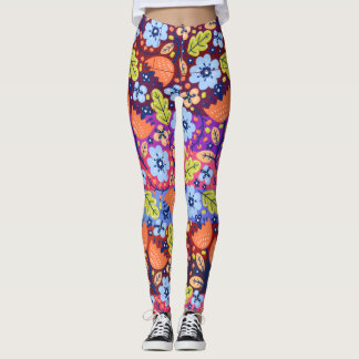 Leggings Bleu clair Bleu Blanc Vert Floral Art Noël