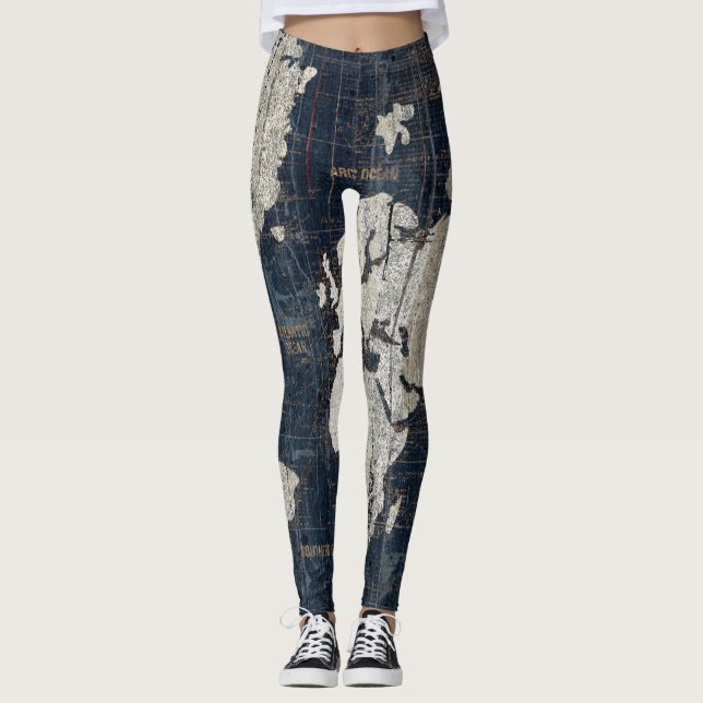 Leggings Bleu de carte de Vieux Monde (Devant)