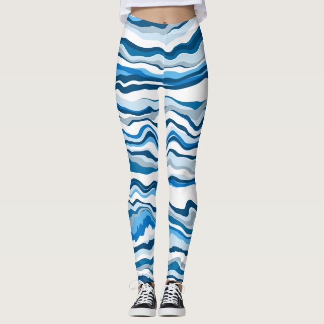 Leggings Bleu Digital Fluid Art Marbre Grandes (Devant)