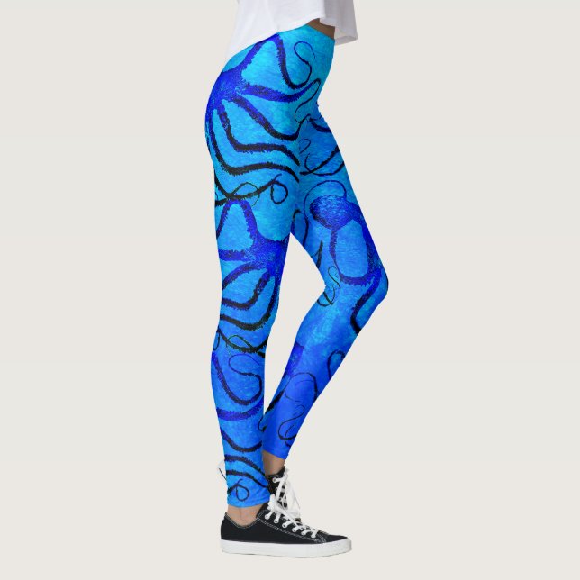 Leggings Bleu du poulpe d'Amy sur le bleu - guêtres (Droite)