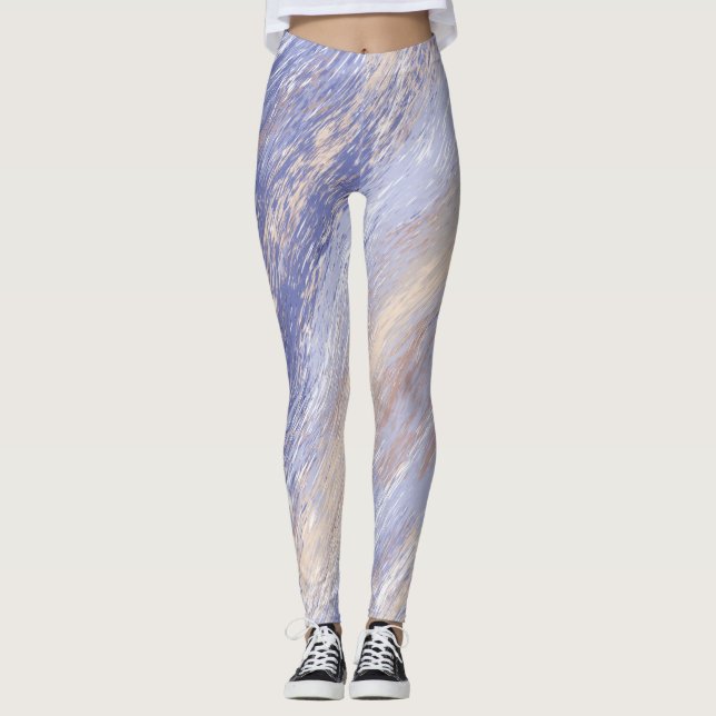 Leggings Bleu et beige Abstrait et embrouillé (Devant)