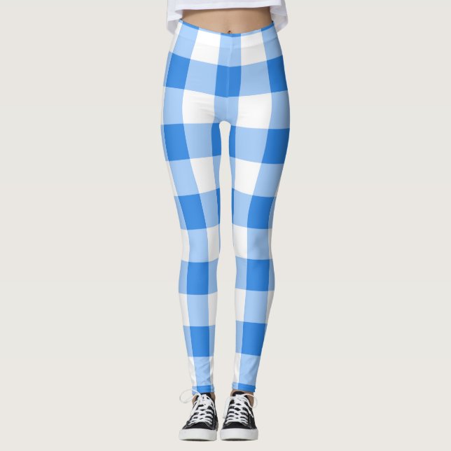 Leggings Bleu et blanc En vichy À damiers Motif (Devant)