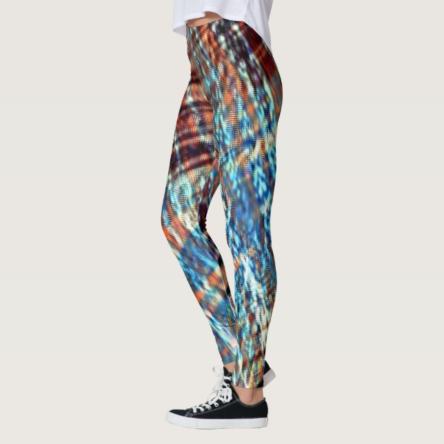 Leggings Bleu et brun croisés rustiquement dans soyeux (Gauche)