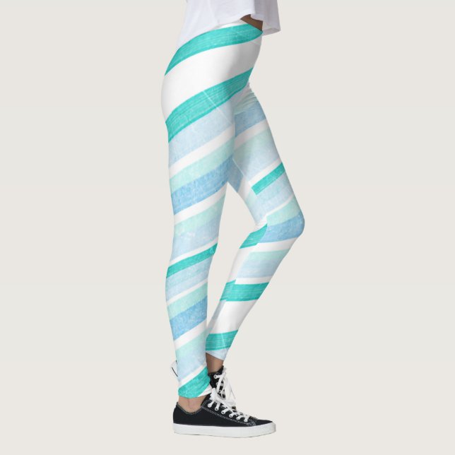 Leggings Bleu et Turquoise rayé Abstrait (Droite)