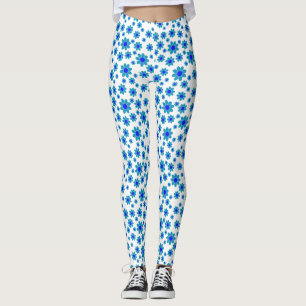 Leggings Bleu   Floral Repeating Daisy Motif