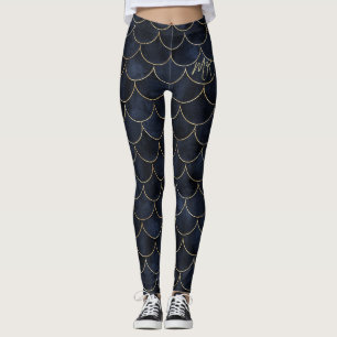 Leggings Bleu foncé avec balance or Monogramme Sirène