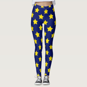 Leggings Bleu Jaune Etoiles Motif