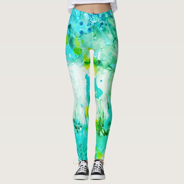 Leggings Bleu Jaune Vert Blanc Moderne Élégant Abstrait (Devant)
