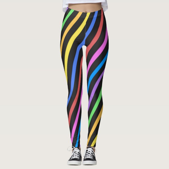 Leggings Bleu jaune violet Bleu noir rayures trippées (Devant)