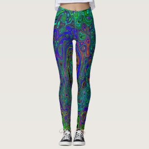 Leggings Bleu marbré et Aquamarine Abstrait rétro tourbillo