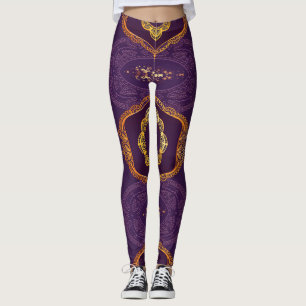Leggings Bleu marine ou violet avec Mandalas or