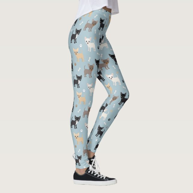 Leggings Bleu mignon de motif de chiwawa (Droite)