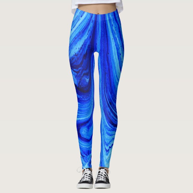 Leggings Bleu nuances d'eau couleur art (Devant)
