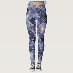 Leggings Bleu Nuit Céleste Diamant Treillis Étoile