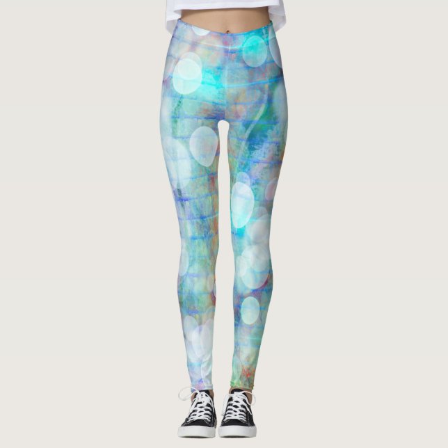 Leggings Bleu, orange, Jaune, Blanc Art Abstrait (Devant)